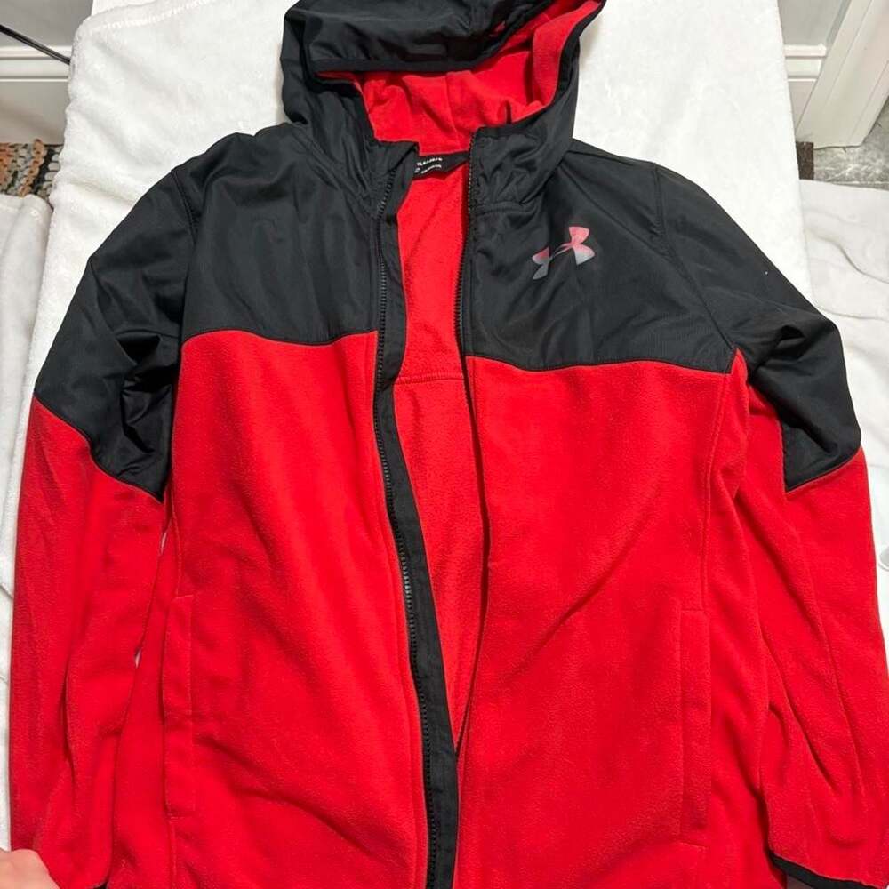 Under Armour ColdGear Full Zip Fleece Jacket Youth Large Red Black